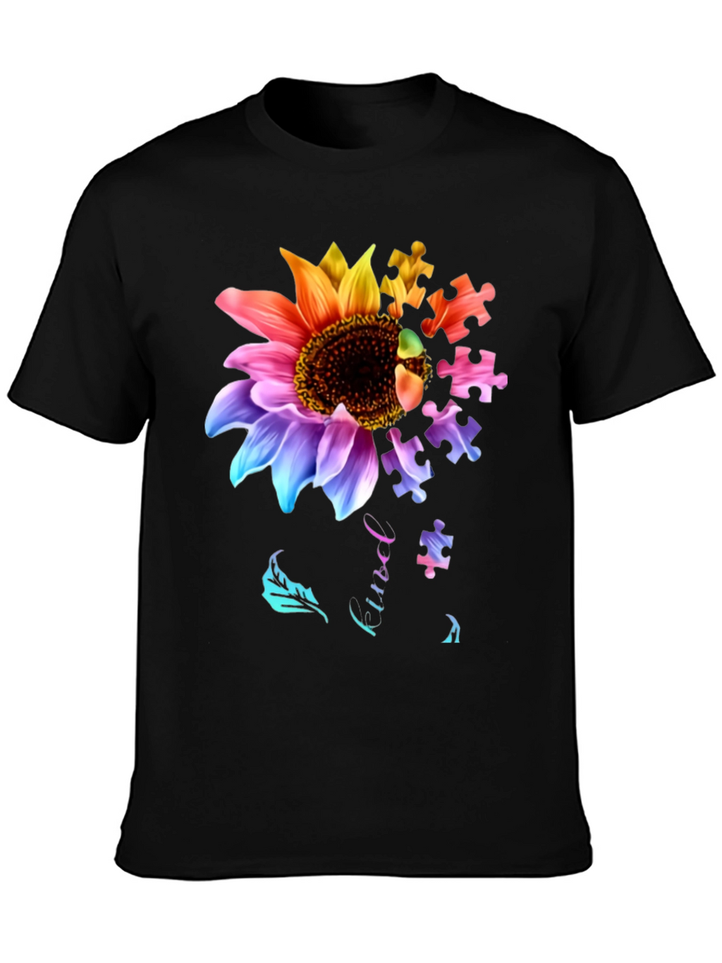 Autism Awareness Sunflower Puzzle Piece Graphic T-Shirt