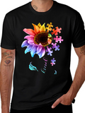 Autism Awareness Sunflower Puzzle Piece Graphic T-Shirt