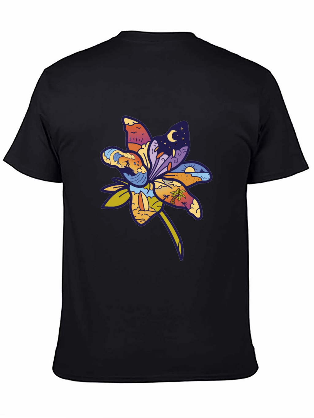 Tropical Flower Graphic T-Shirt - Black