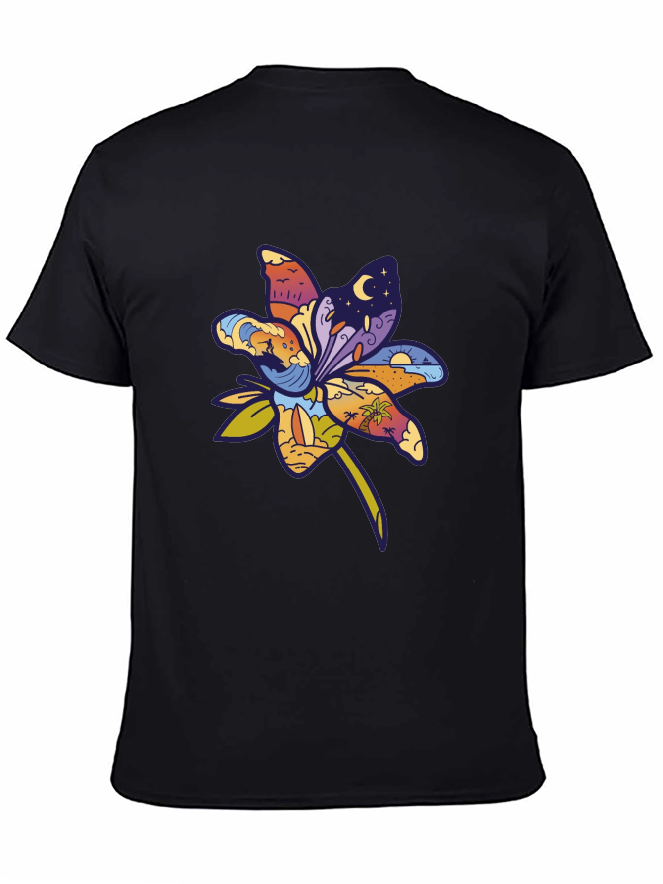 Tropical Flower Graphic T-Shirt - Black