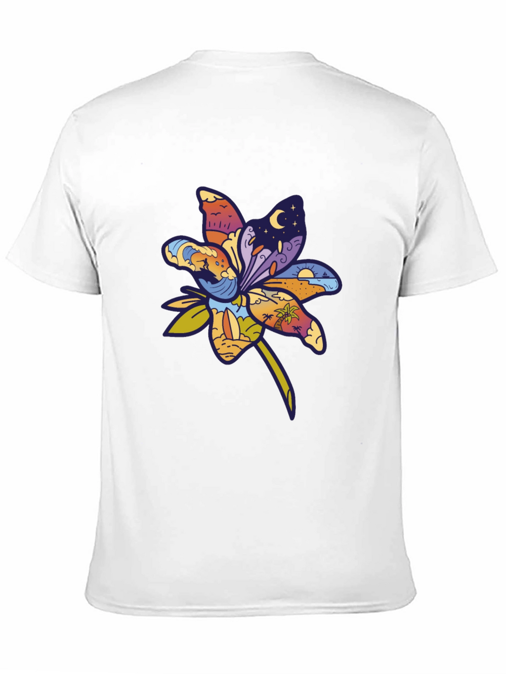 Tropical Flower Graphic T-Shirt - Black