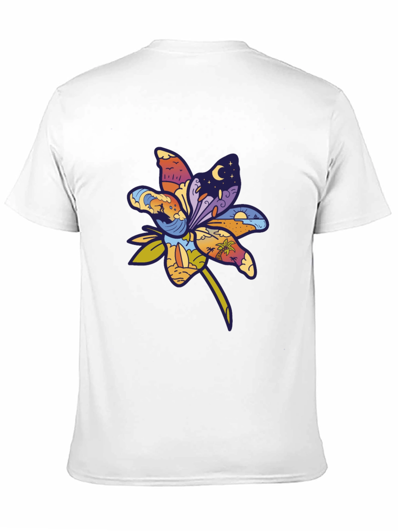 Tropical Flower Graphic T-Shirt - Black