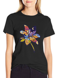 Tropical Flower Graphic T-Shirt - Black