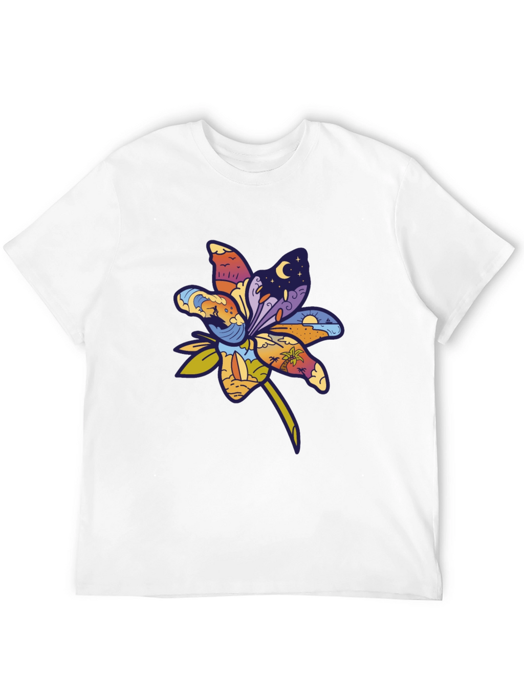 Tropical Flower Graphic T-Shirt - Black