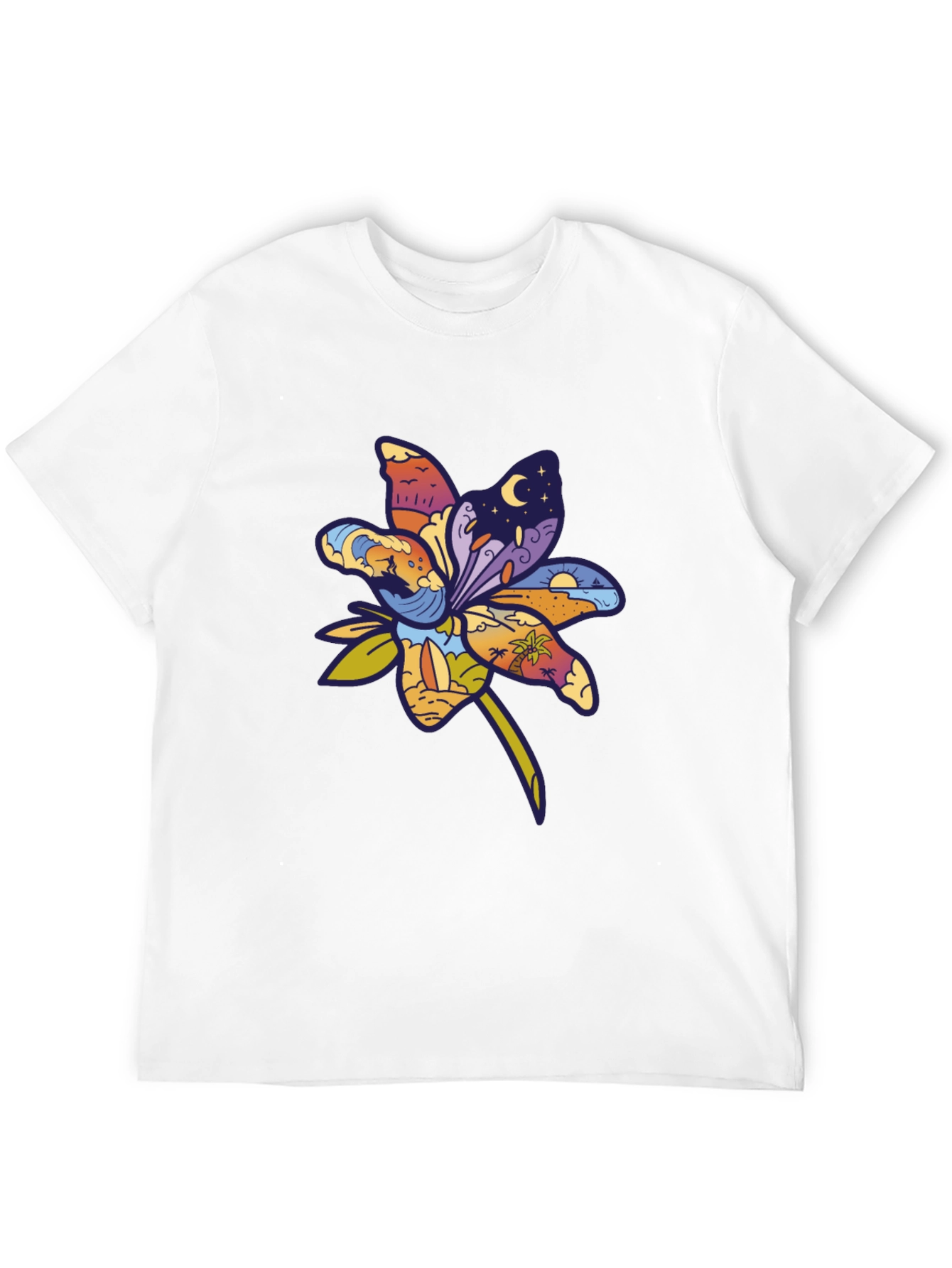 Tropical Flower Graphic T-Shirt - Black