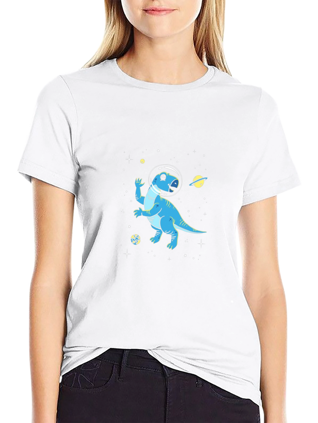 Dino Space T-Shirt - Black Cotton Astronaut Dinosaur Tee