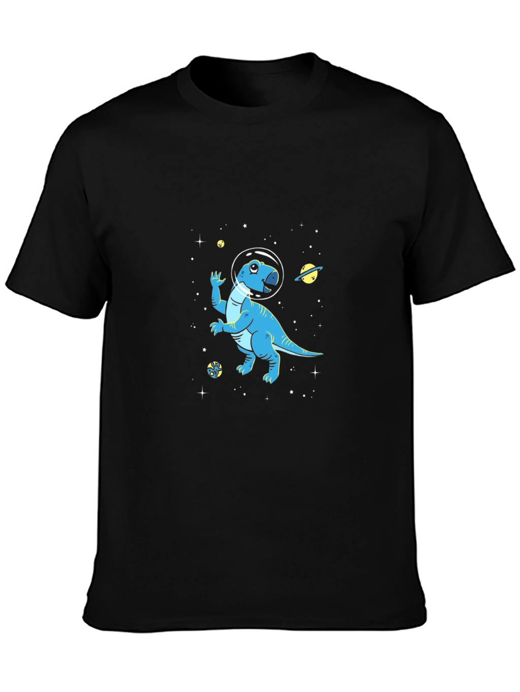 Dino Space T-Shirt - Black Cotton Astronaut Dinosaur Tee