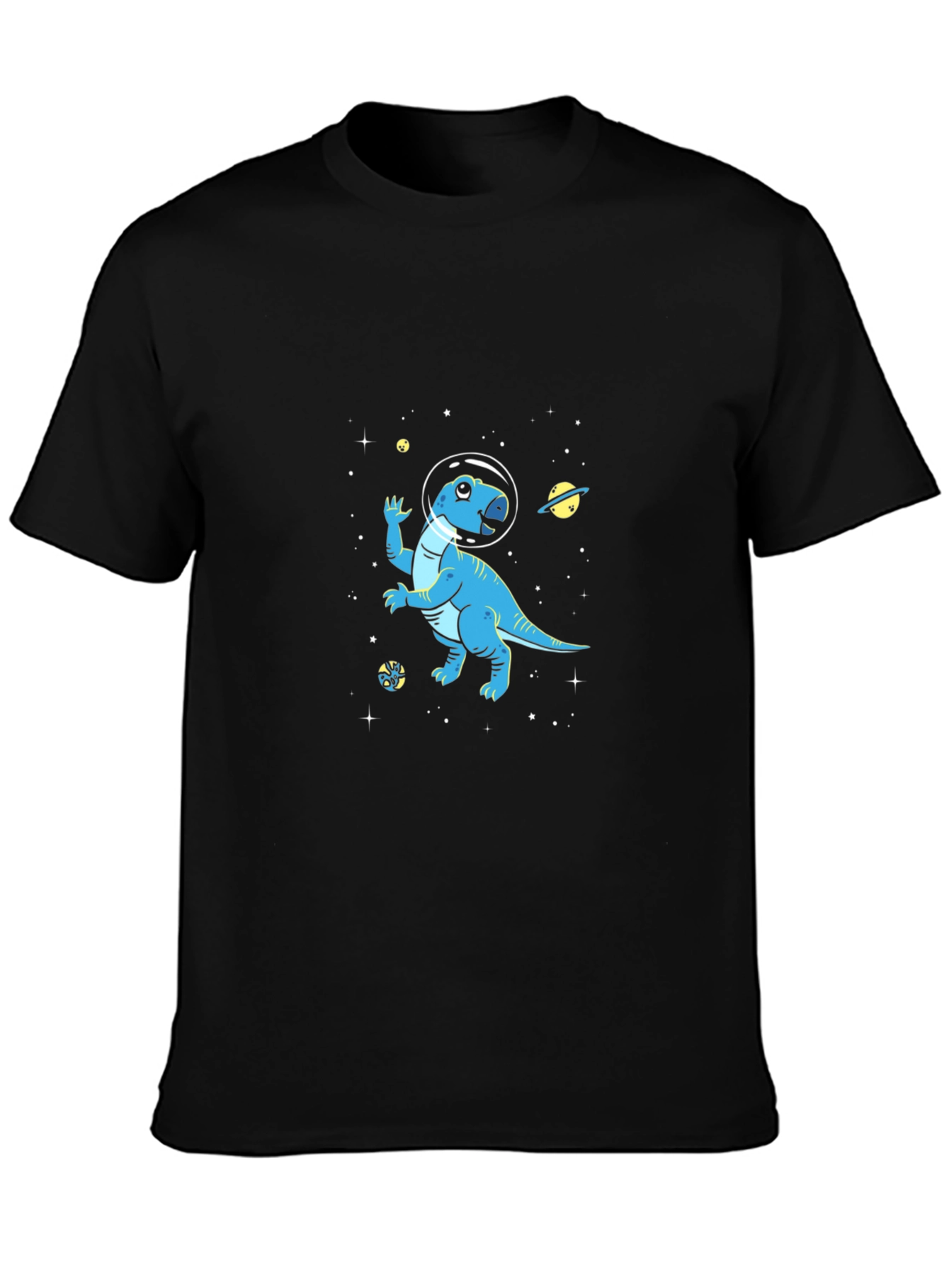 Dino Space T-Shirt - Black Cotton Astronaut Dinosaur Tee