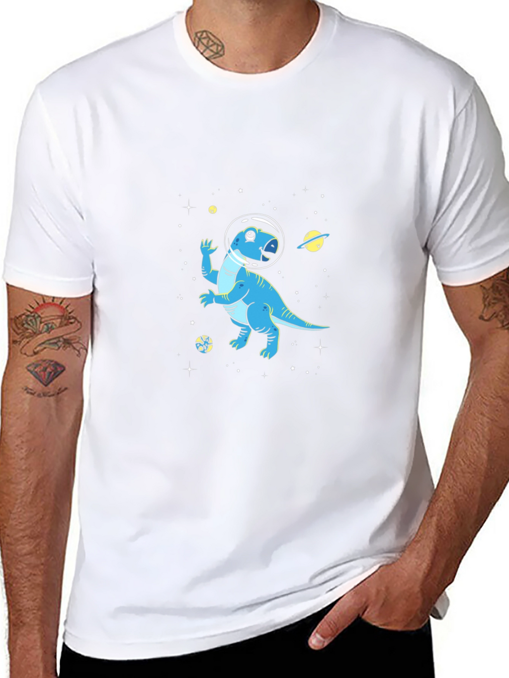 Dino Space T-Shirt - Black Cotton Astronaut Dinosaur Tee