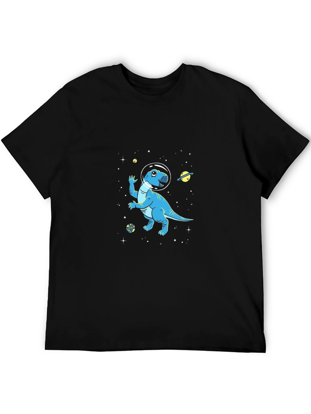 Dino Space T-Shirt - Black Cotton Astronaut Dinosaur Tee