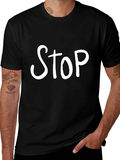 STOP Graphic Tee - Trendy Black T-Shirt