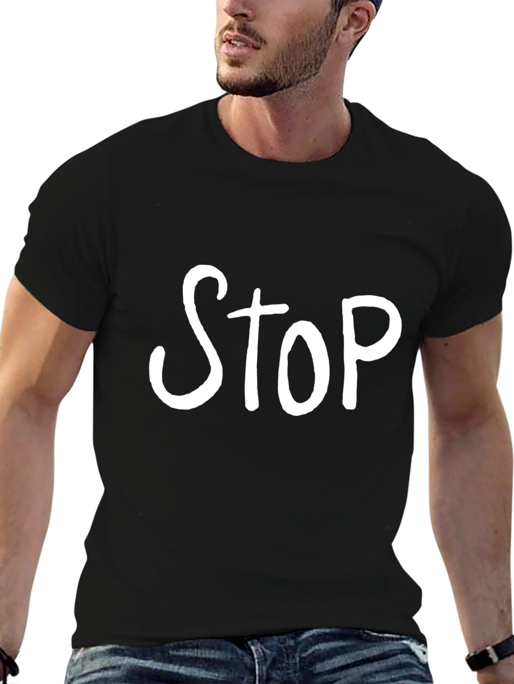 STOP Graphic Tee - Trendy Black T-Shirt