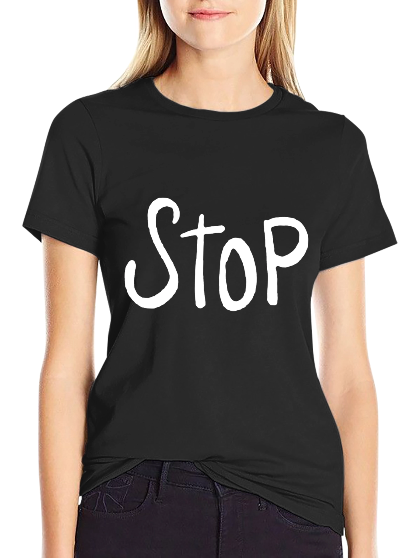 STOP Graphic Tee - Trendy Black T-Shirt