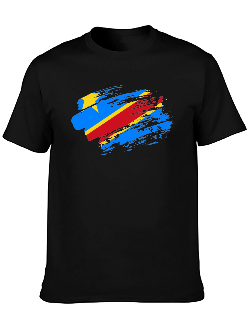 DR Congo Flag Brush Stroke Black T-Shirt