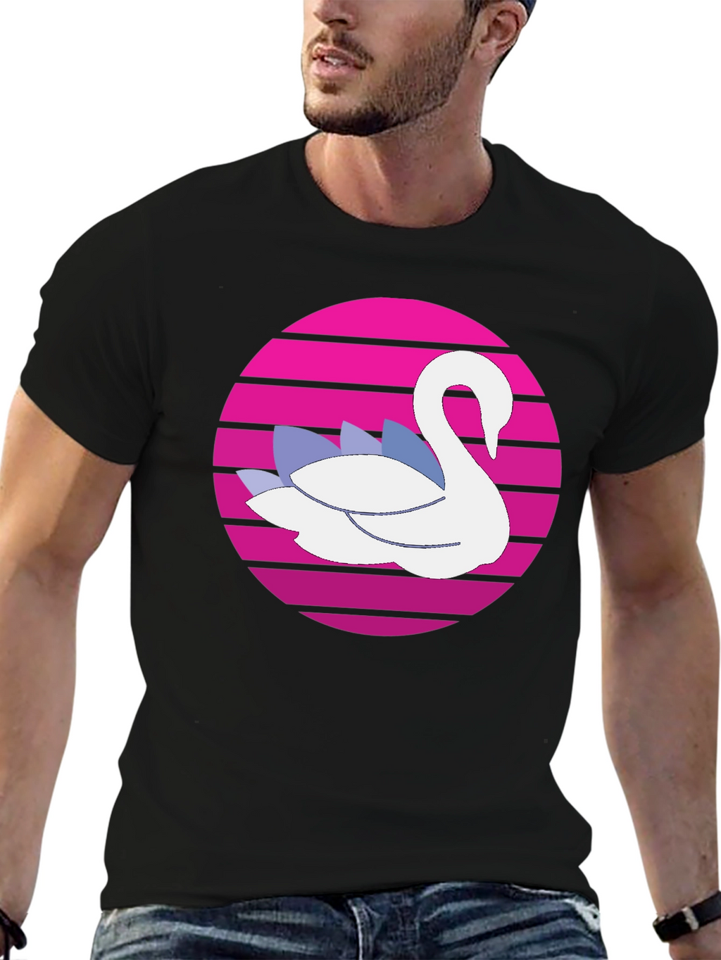 Retro Swan Graphic Tee - Black