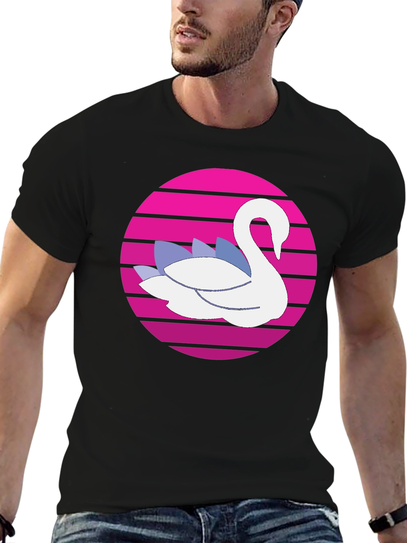 Retro Swan Graphic Tee - Black