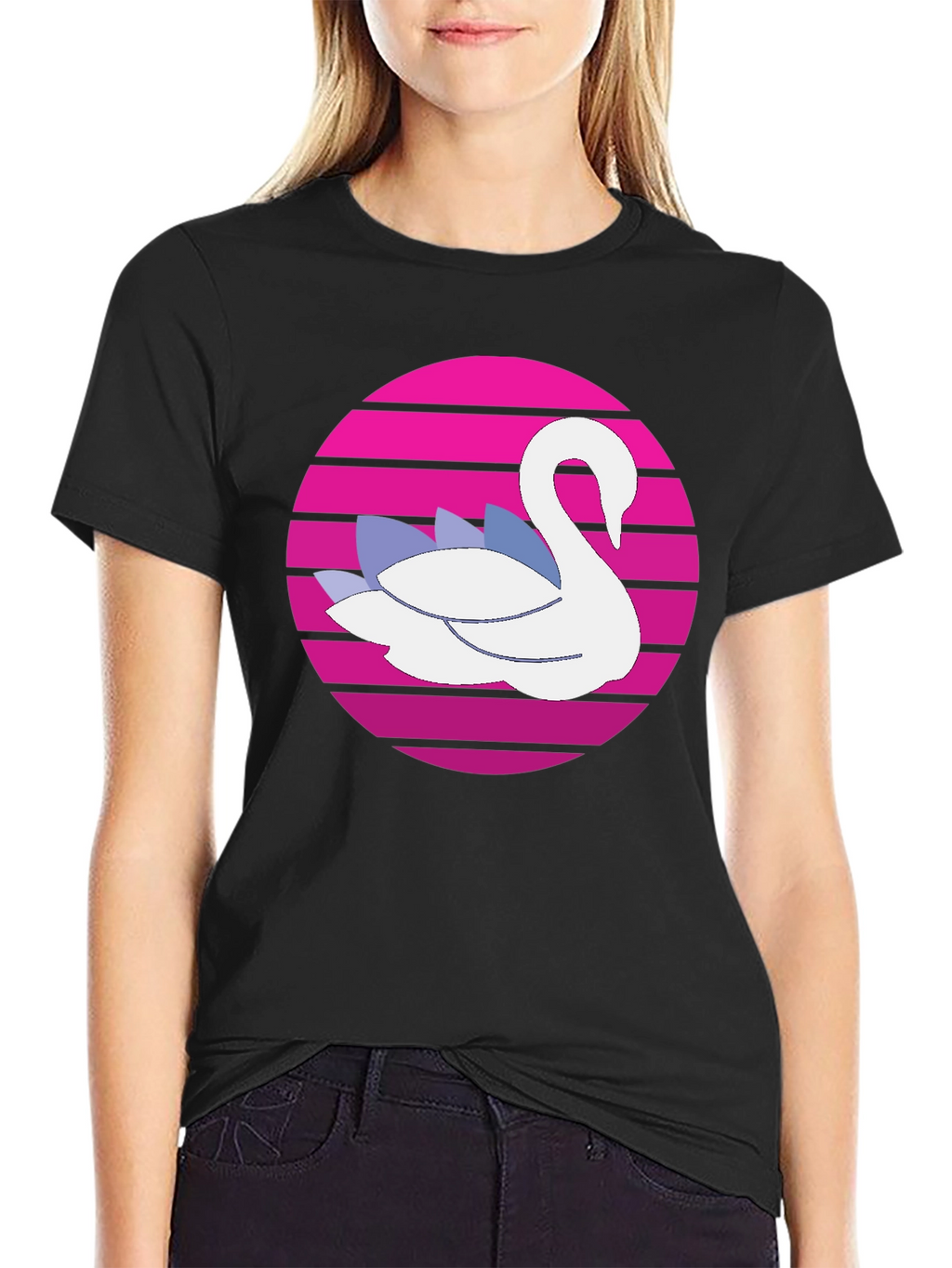 Retro Swan Graphic Tee - Black