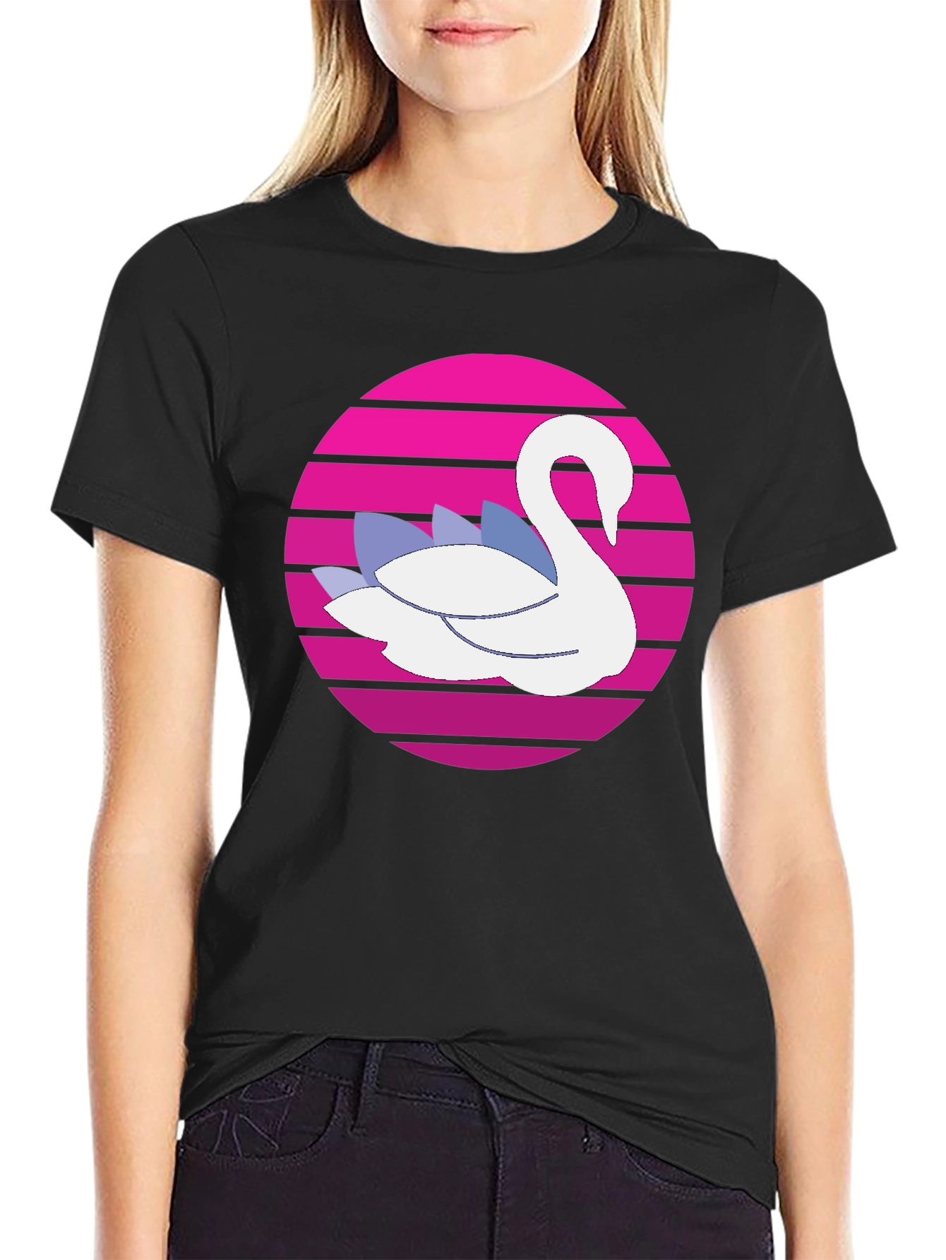 Retro Swan Graphic Tee - Black
