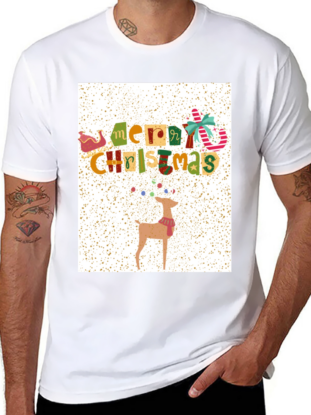 Festive Merry Christmas Reindeer Graphic Tee