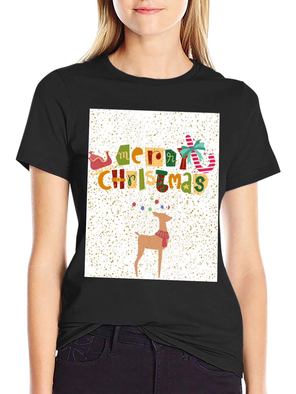 Festive Merry Christmas Reindeer Graphic Tee