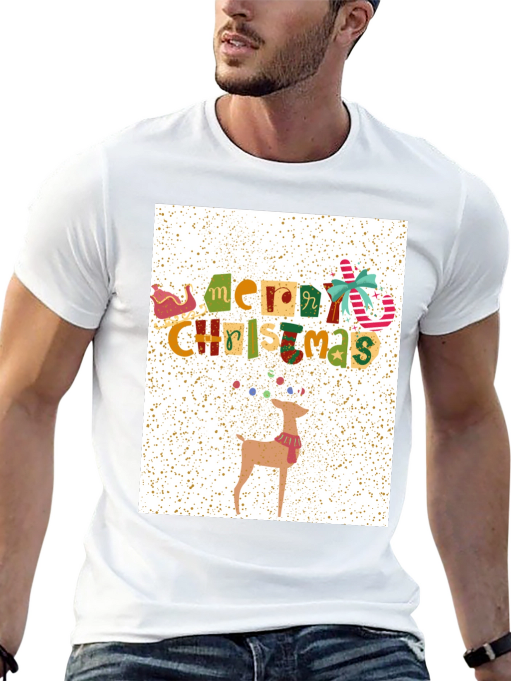 Festive Merry Christmas Reindeer Graphic Tee