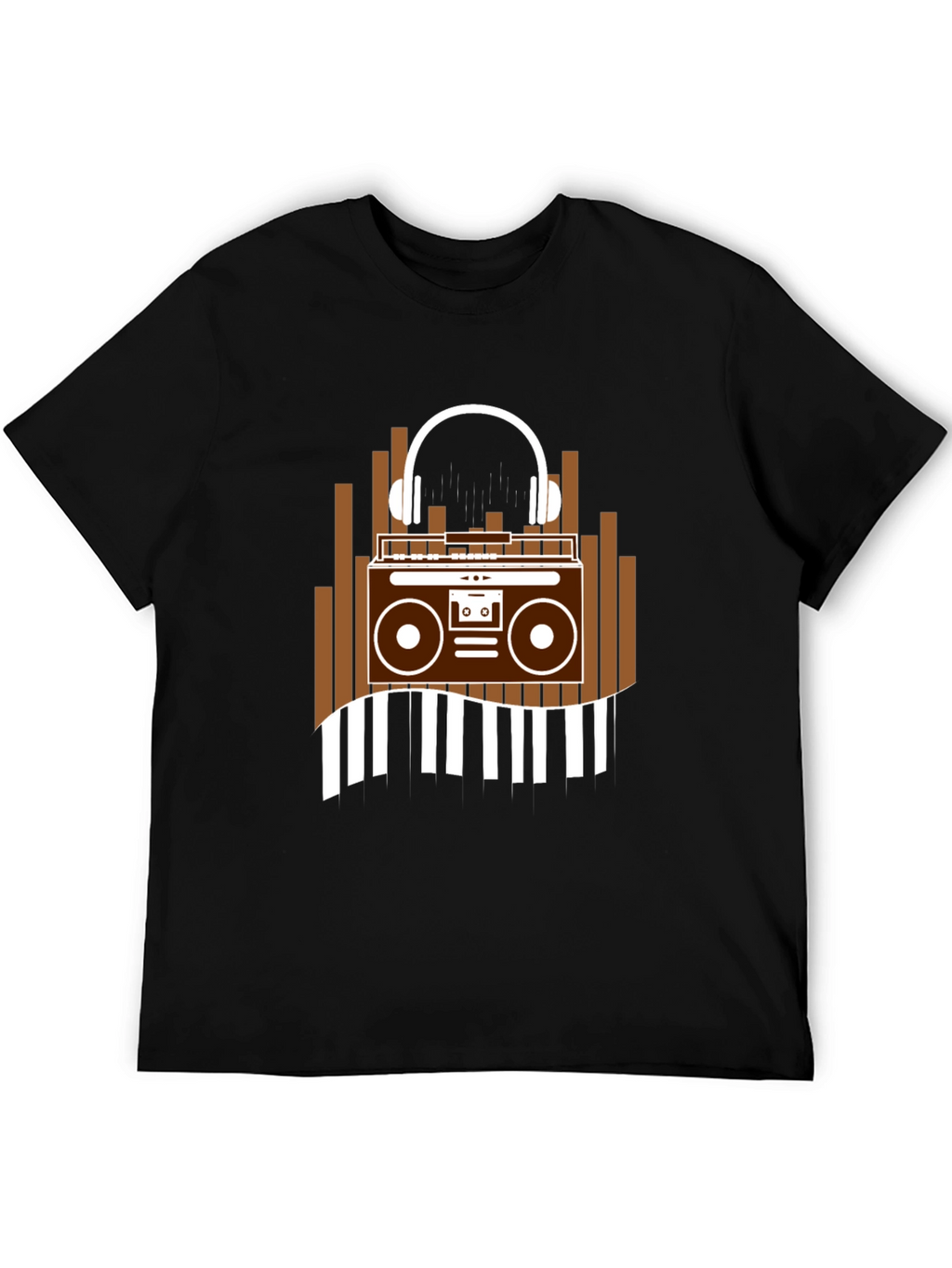 Retro Music T-Shirt - Boombox & Headphones Graphic Tee