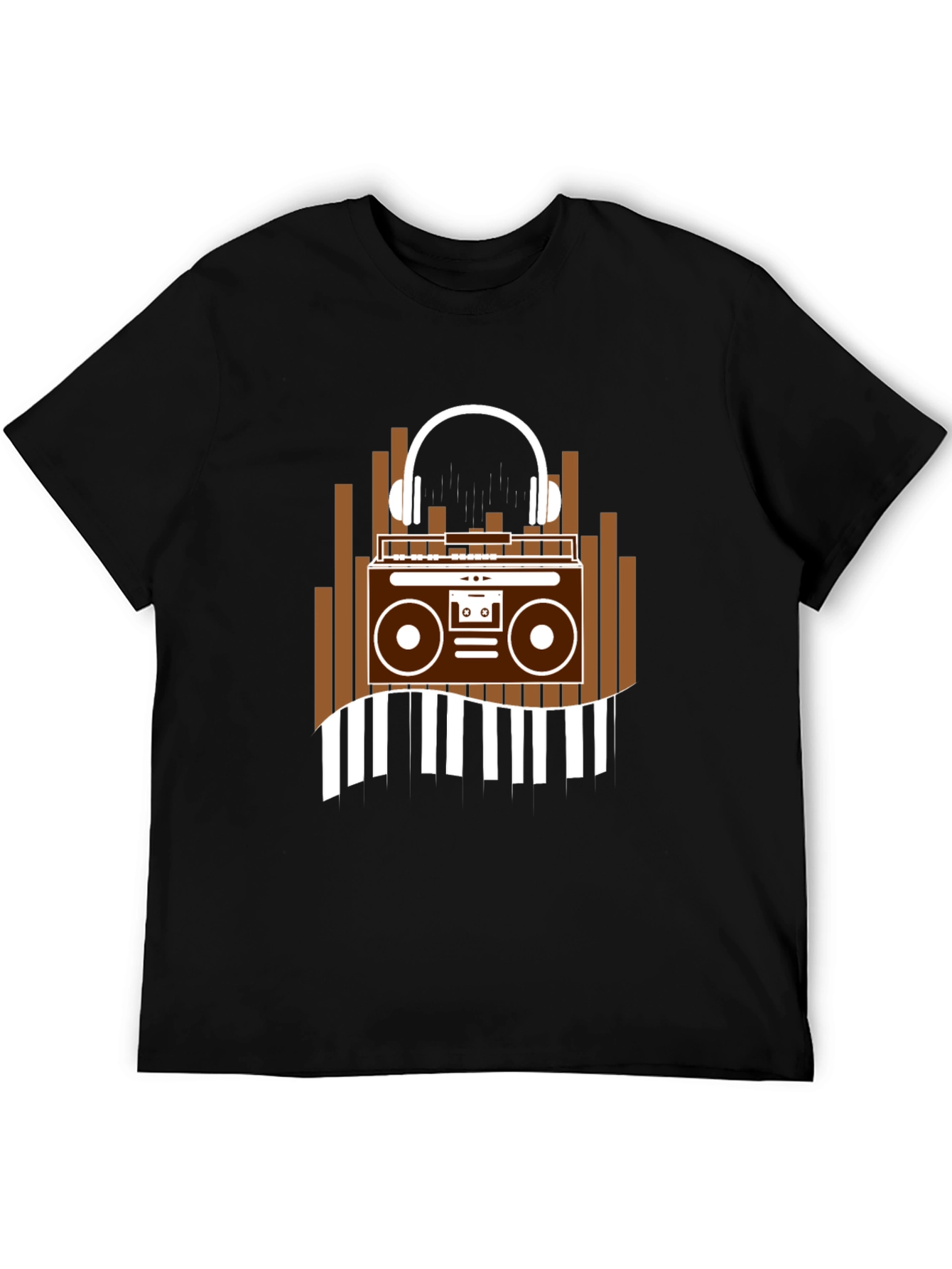 Retro Music T-Shirt - Boombox & Headphones Graphic Tee