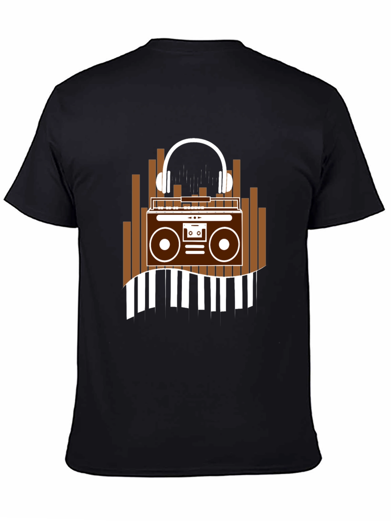 Retro Music T-Shirt - Boombox & Headphones Graphic Tee