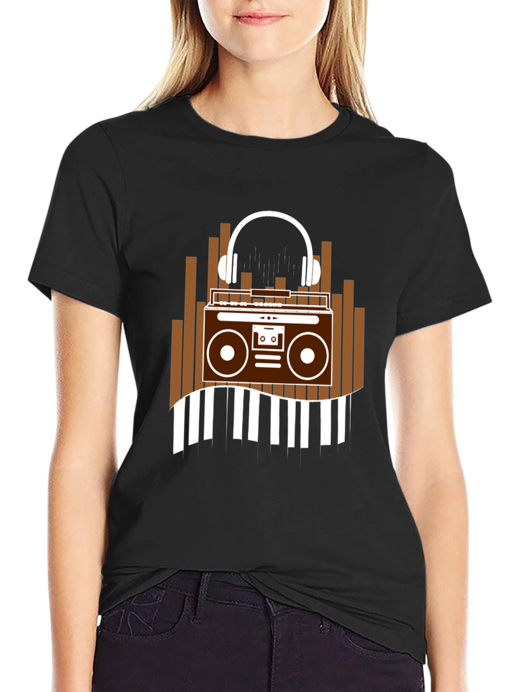 Retro Music T-Shirt - Boombox & Headphones Graphic Tee