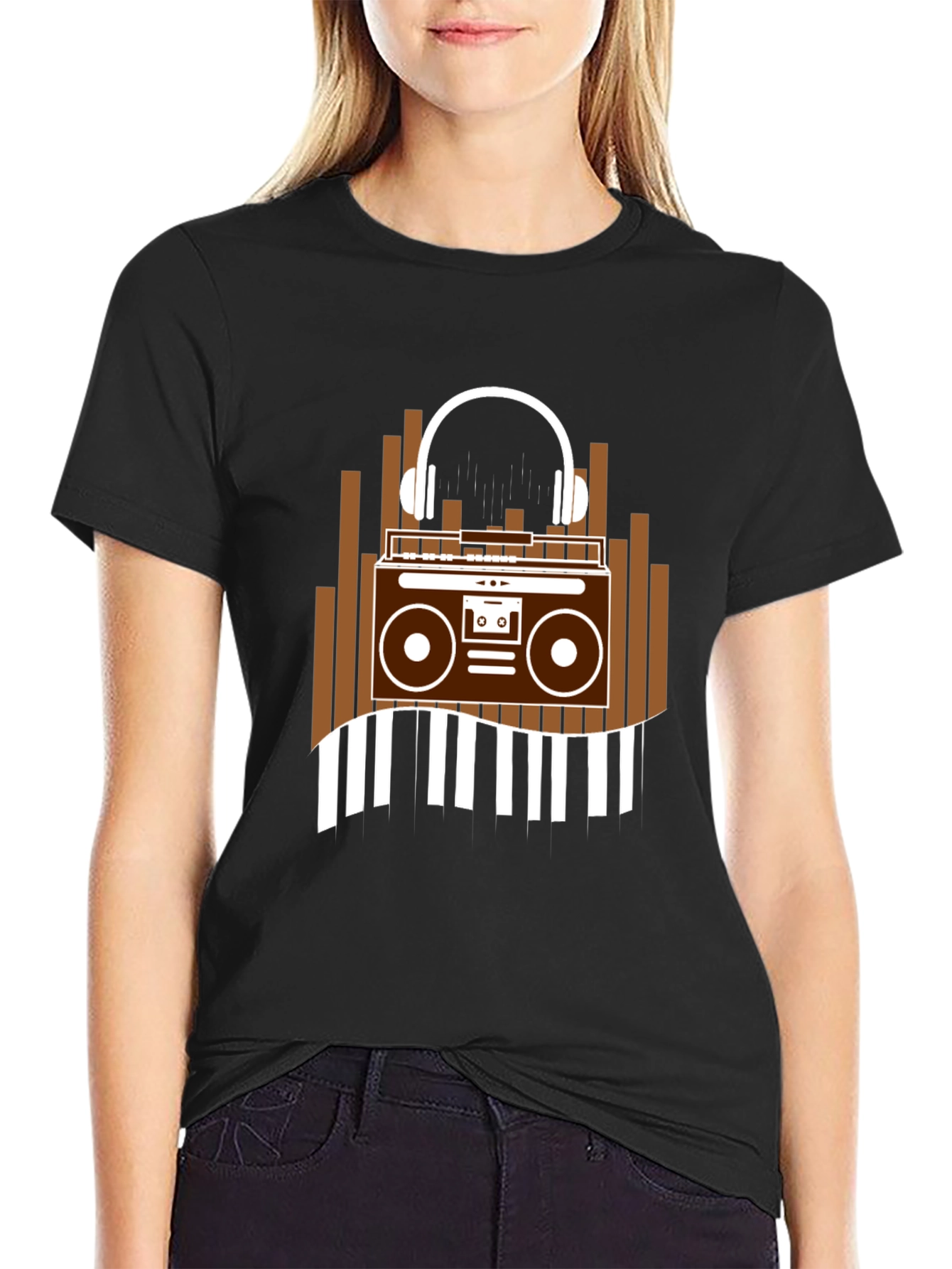 Retro Music T-Shirt - Boombox & Headphones Graphic Tee