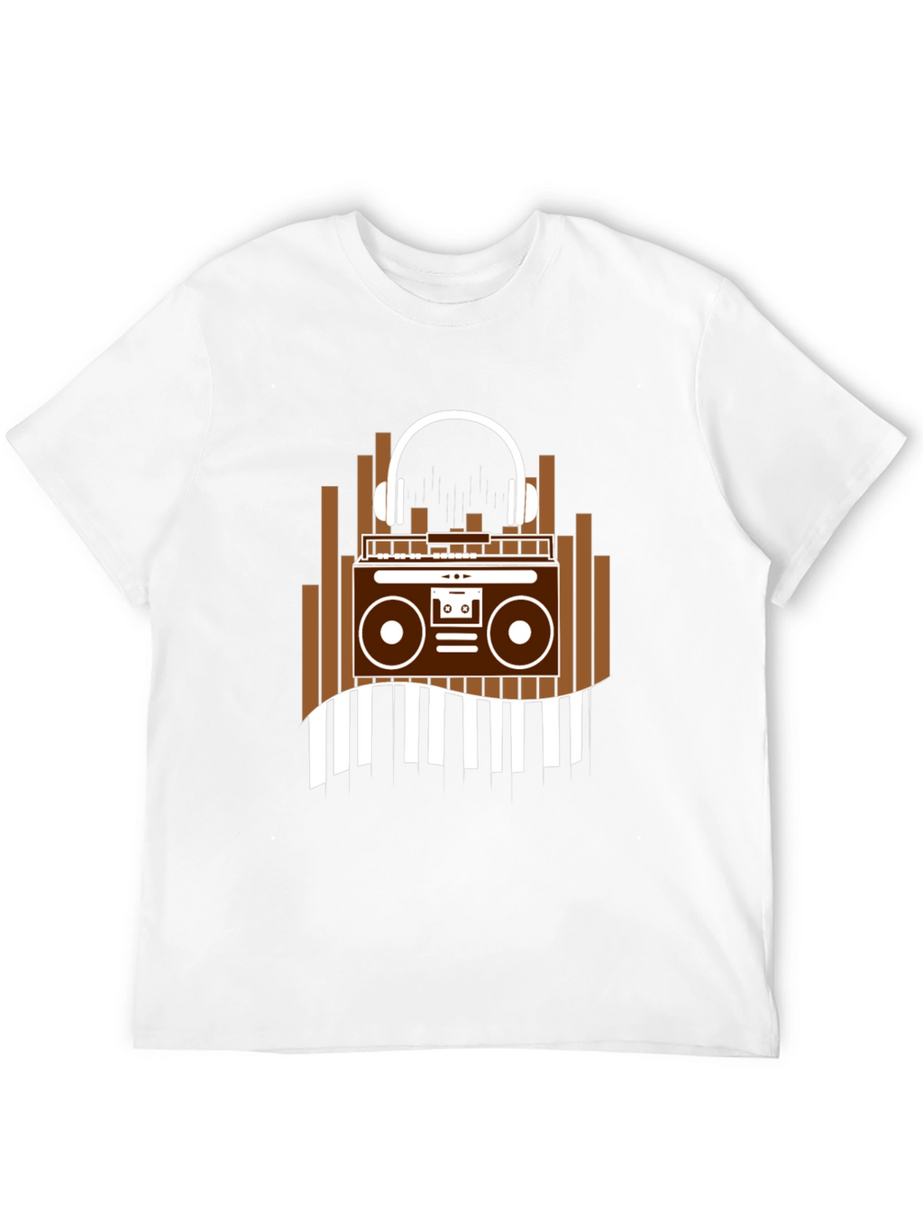 Retro Music T-Shirt - Boombox & Headphones Graphic Tee
