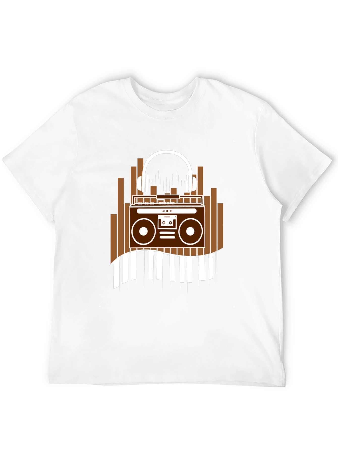 Retro Music T-Shirt - Boombox & Headphones Graphic Tee