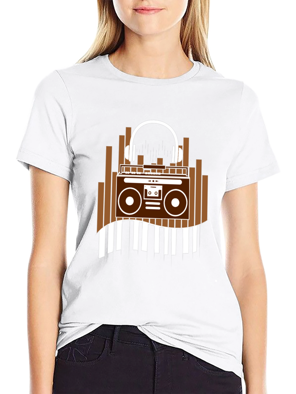 Retro Music T-Shirt - Boombox & Headphones Graphic Tee