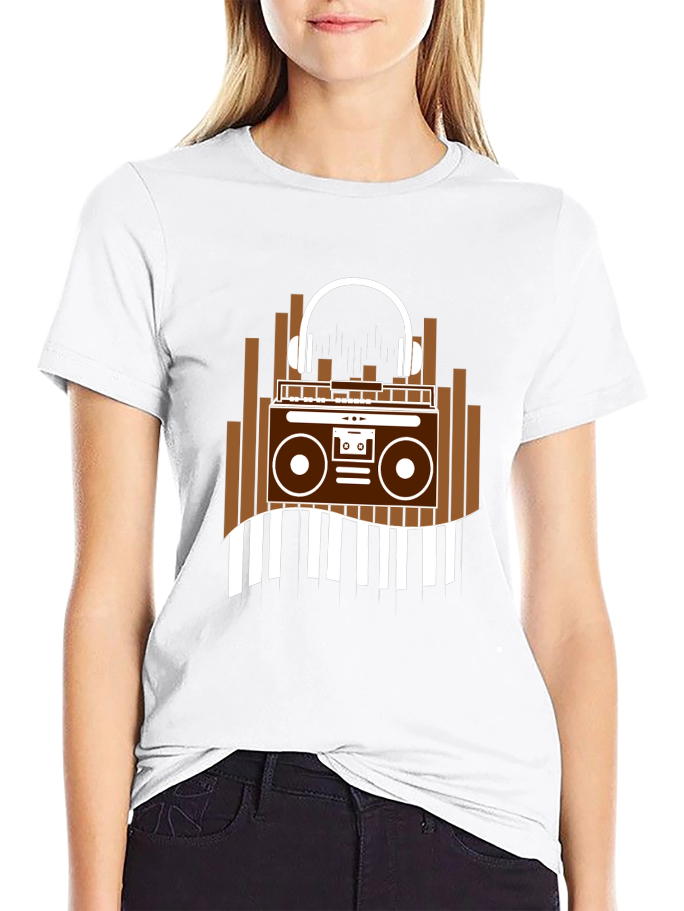 Retro Music T-Shirt - Boombox & Headphones Graphic Tee