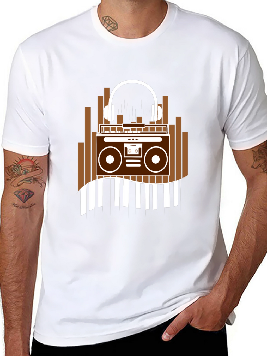 Retro Music T-Shirt - Boombox & Headphones Graphic Tee