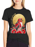 Red Hawk & Poppies Black Graphic Tee