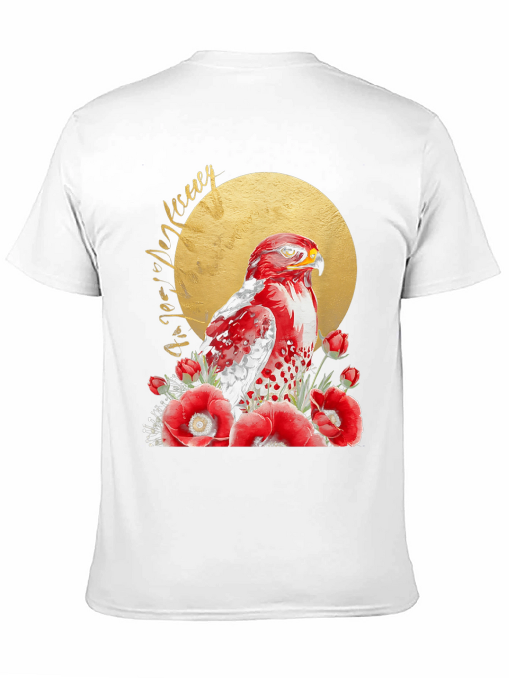 Red Hawk & Poppies Black Graphic Tee