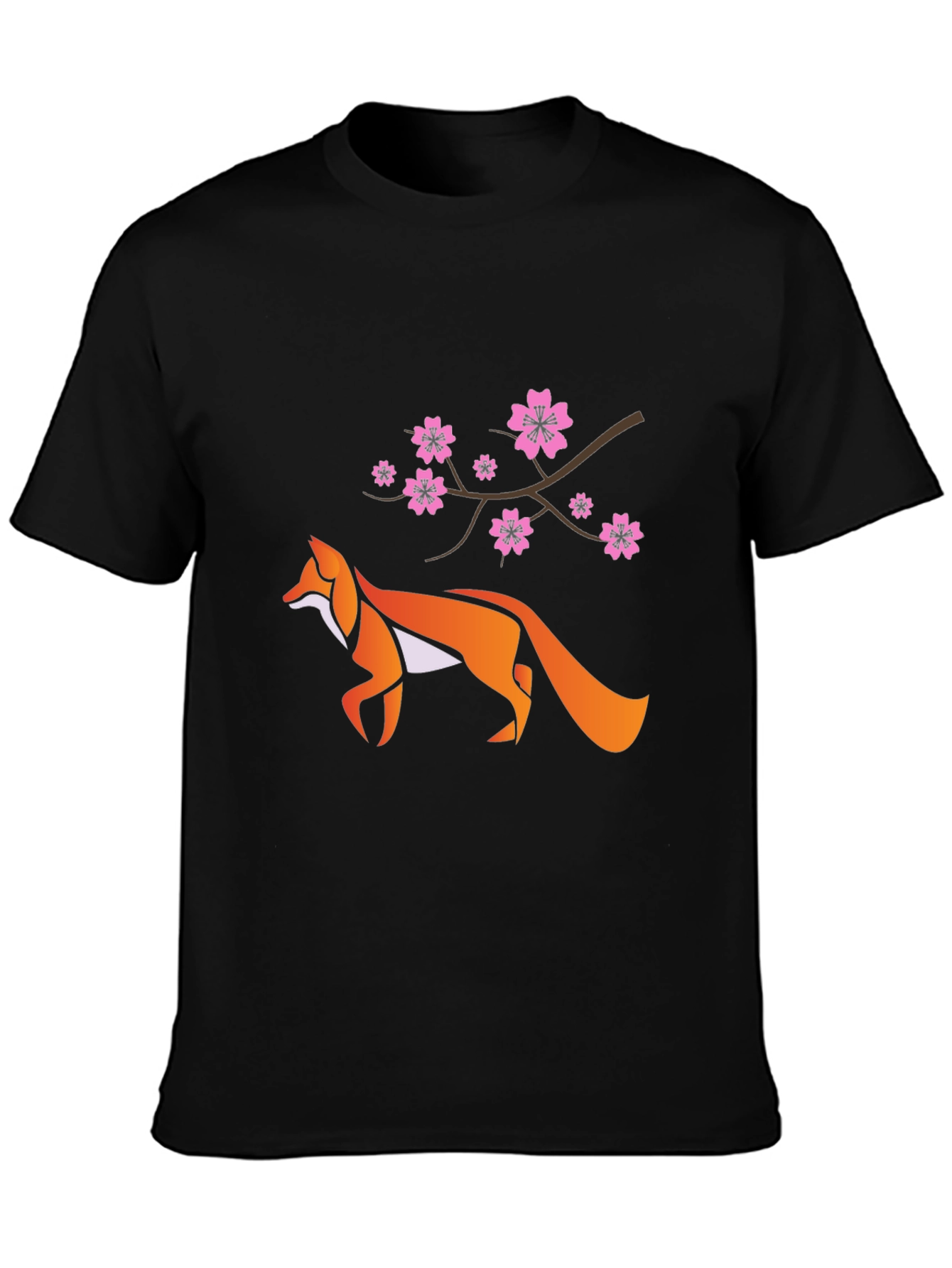 Fox & Cherry Blossom Graphic Black T-Shirt