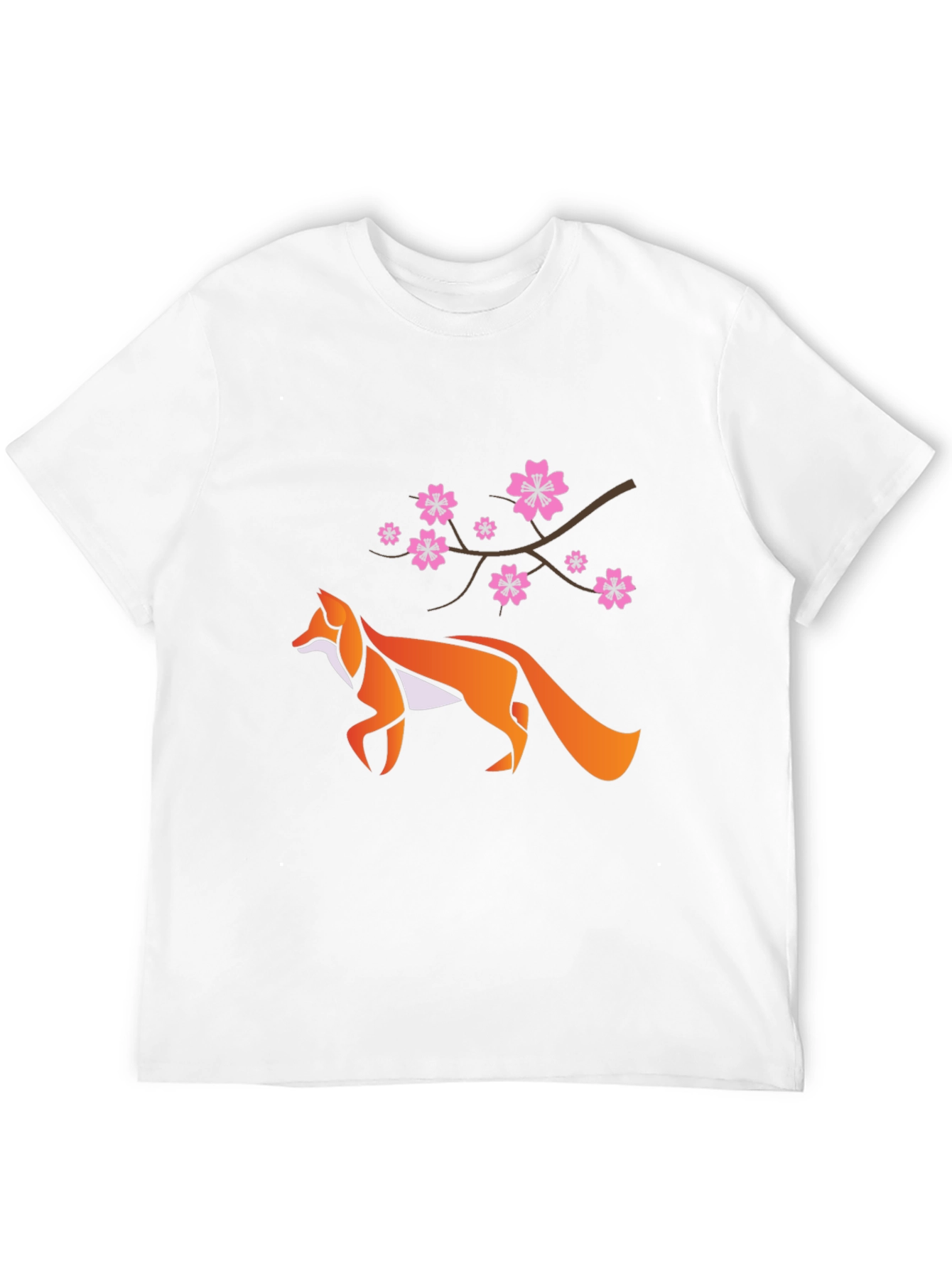 Fox & Cherry Blossom Graphic Black T-Shirt
