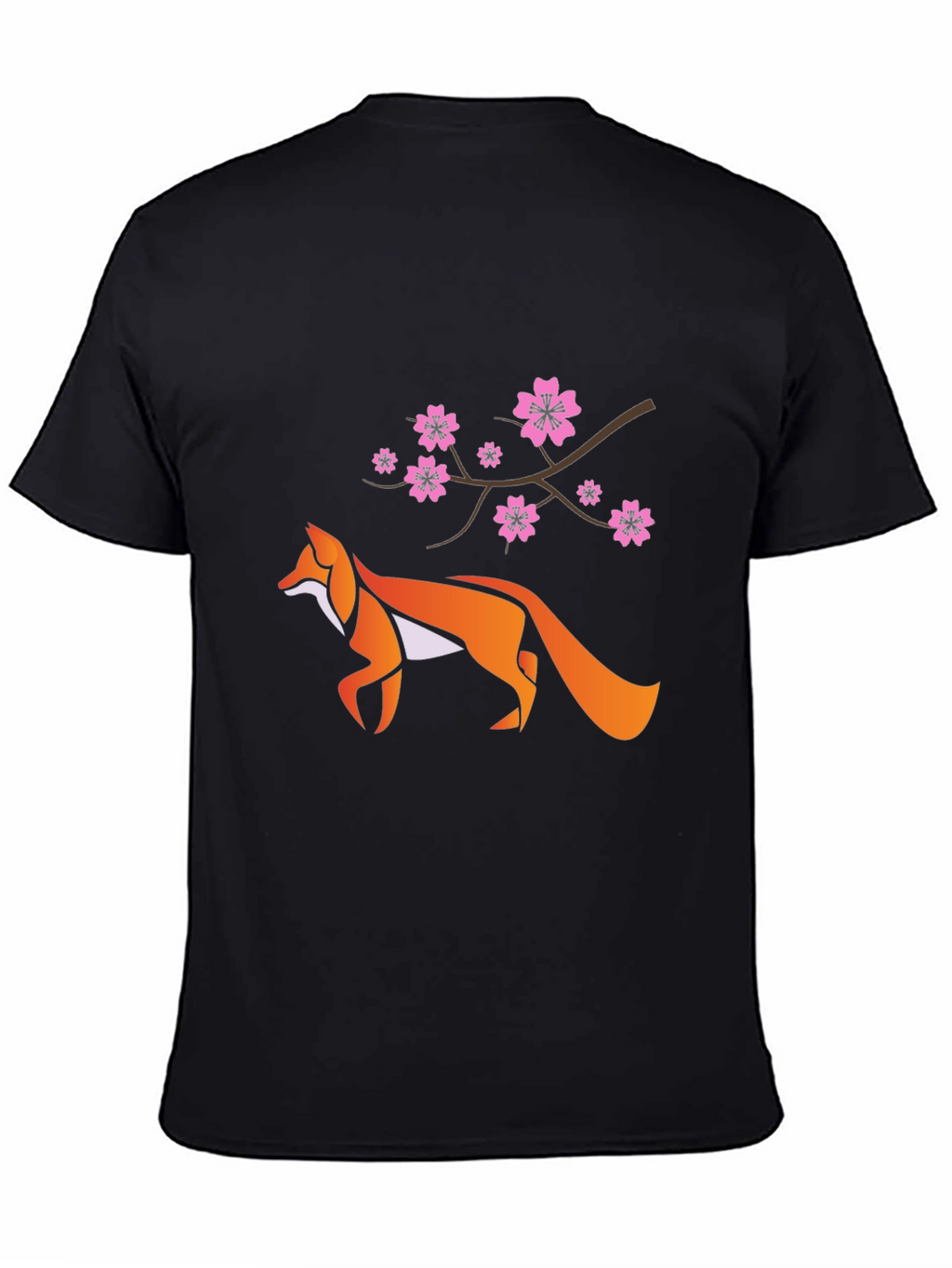 Fox & Cherry Blossom Graphic Black T-Shirt
