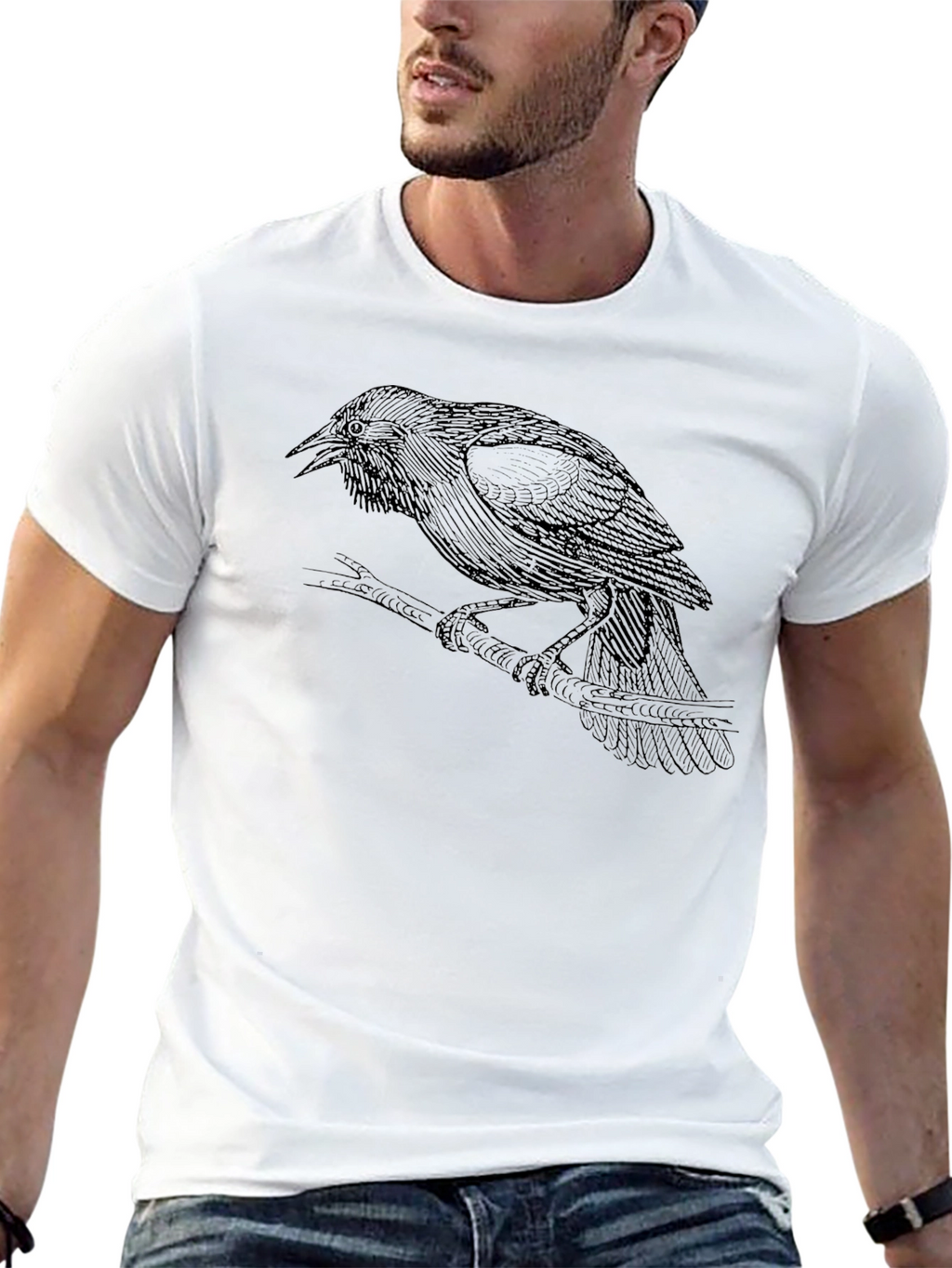Raven Graphic Tee - Black Cotton T-Shirt