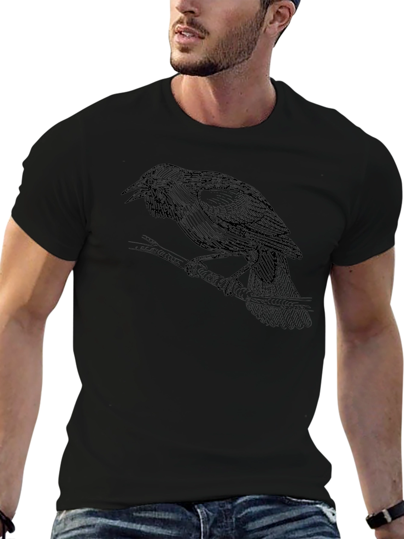 Raven Graphic Tee - Black Cotton T-Shirt