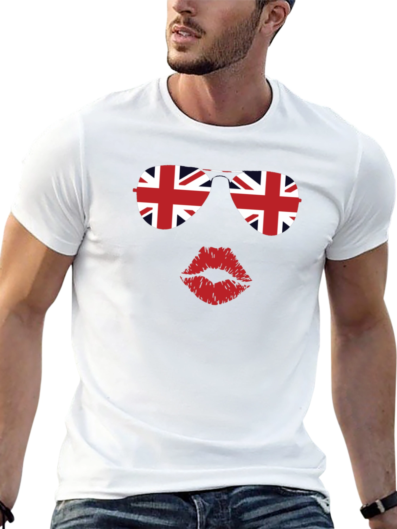 Union Jack Sunglasses and Lips Graphic T-Shirt
