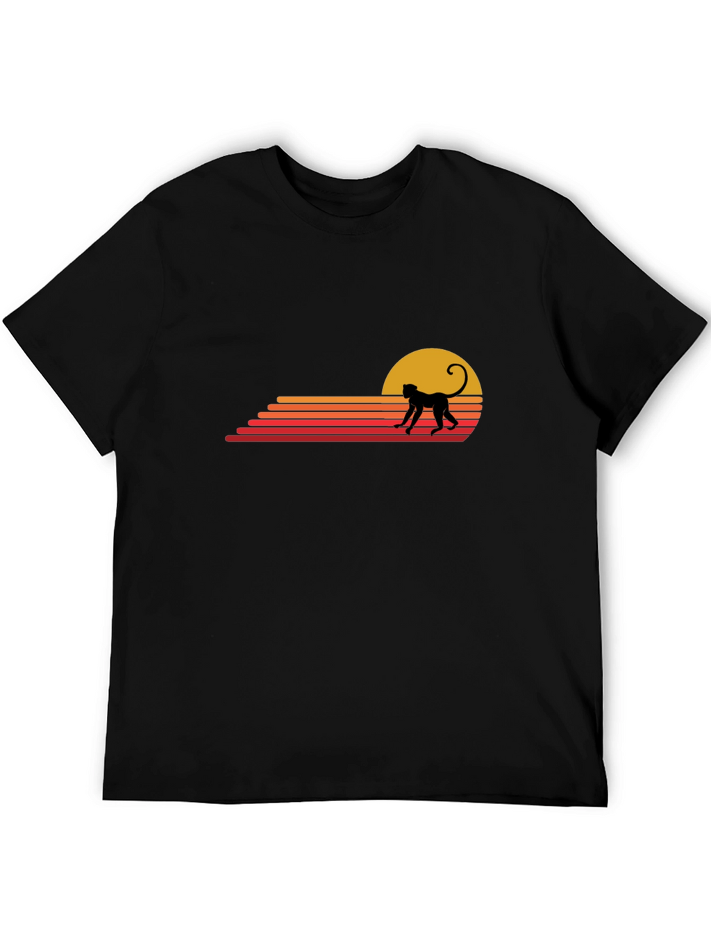 Retro Monkey Sunset Graphic Tee - Casual Black T-Shirt
