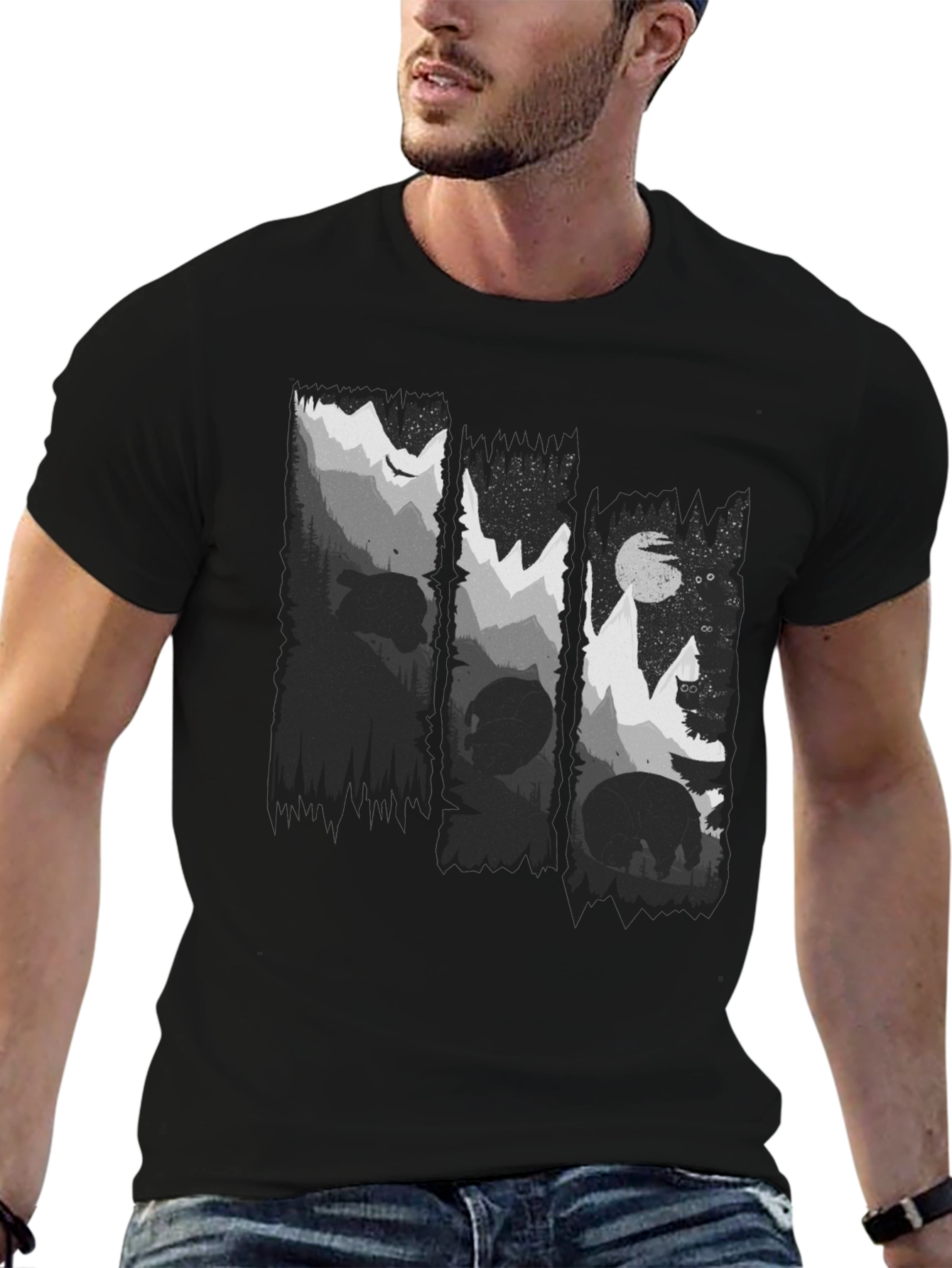 Nature Scene Black Graphic Tee