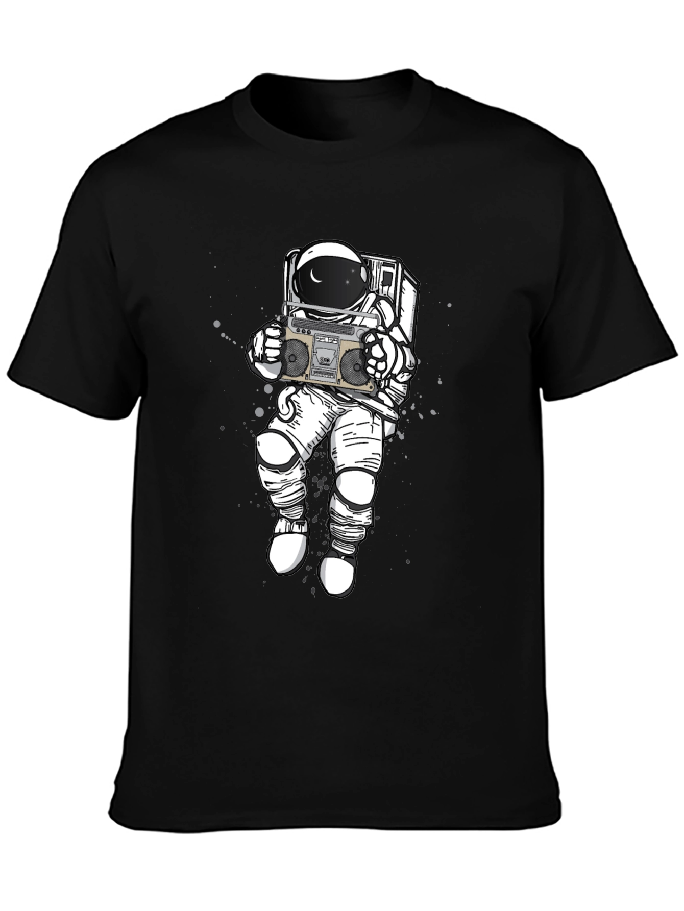 Retro Astronaut Boombox Graphic Tee - Black