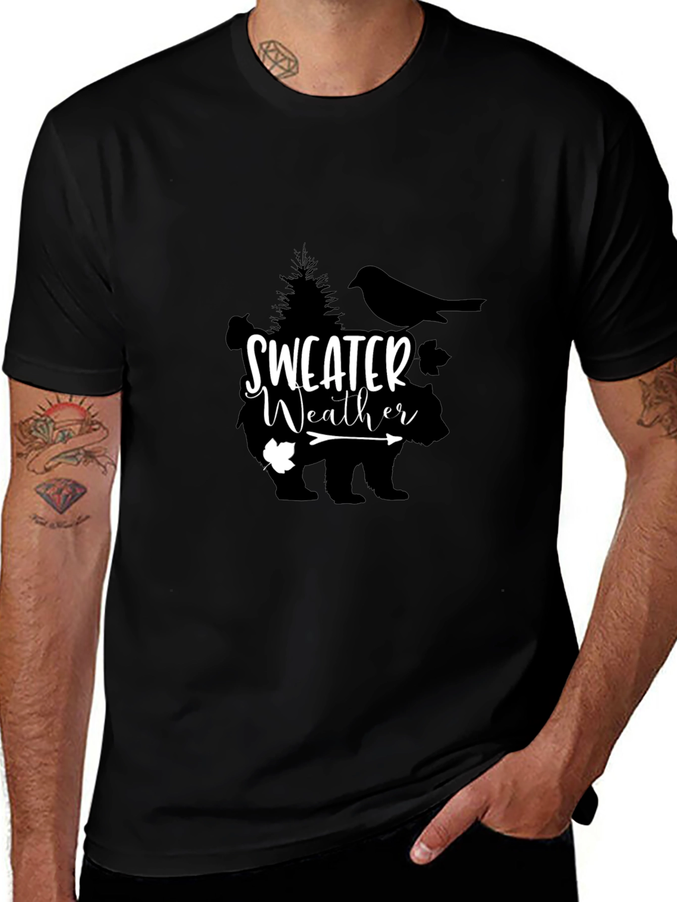 Sweater Weather Bear Graphic Tee - Black