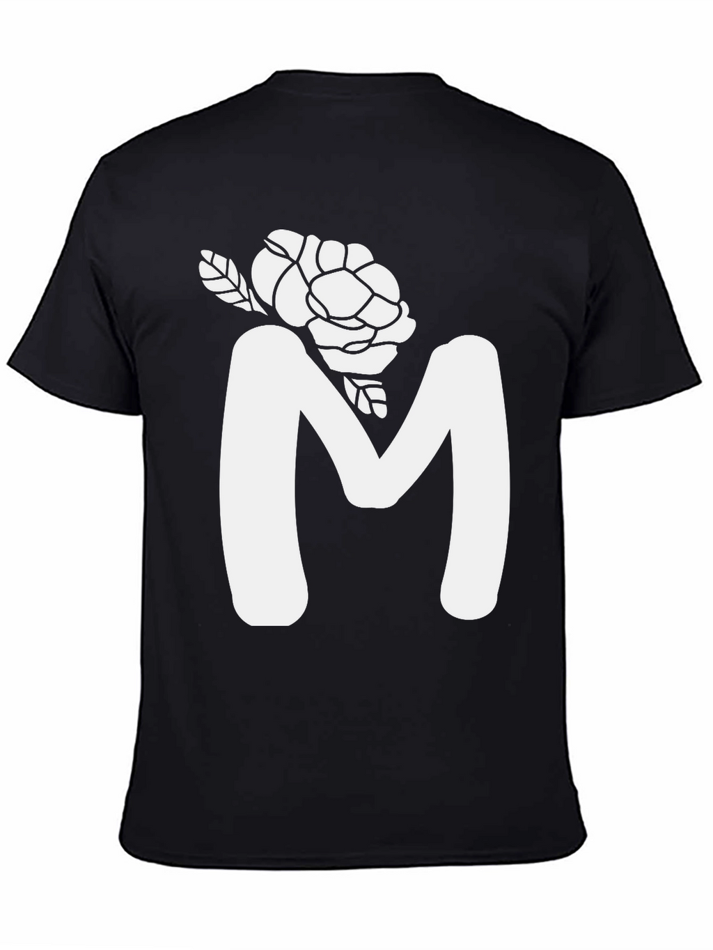 Floral M Initial T-Shirt - Black Cotton Tee
