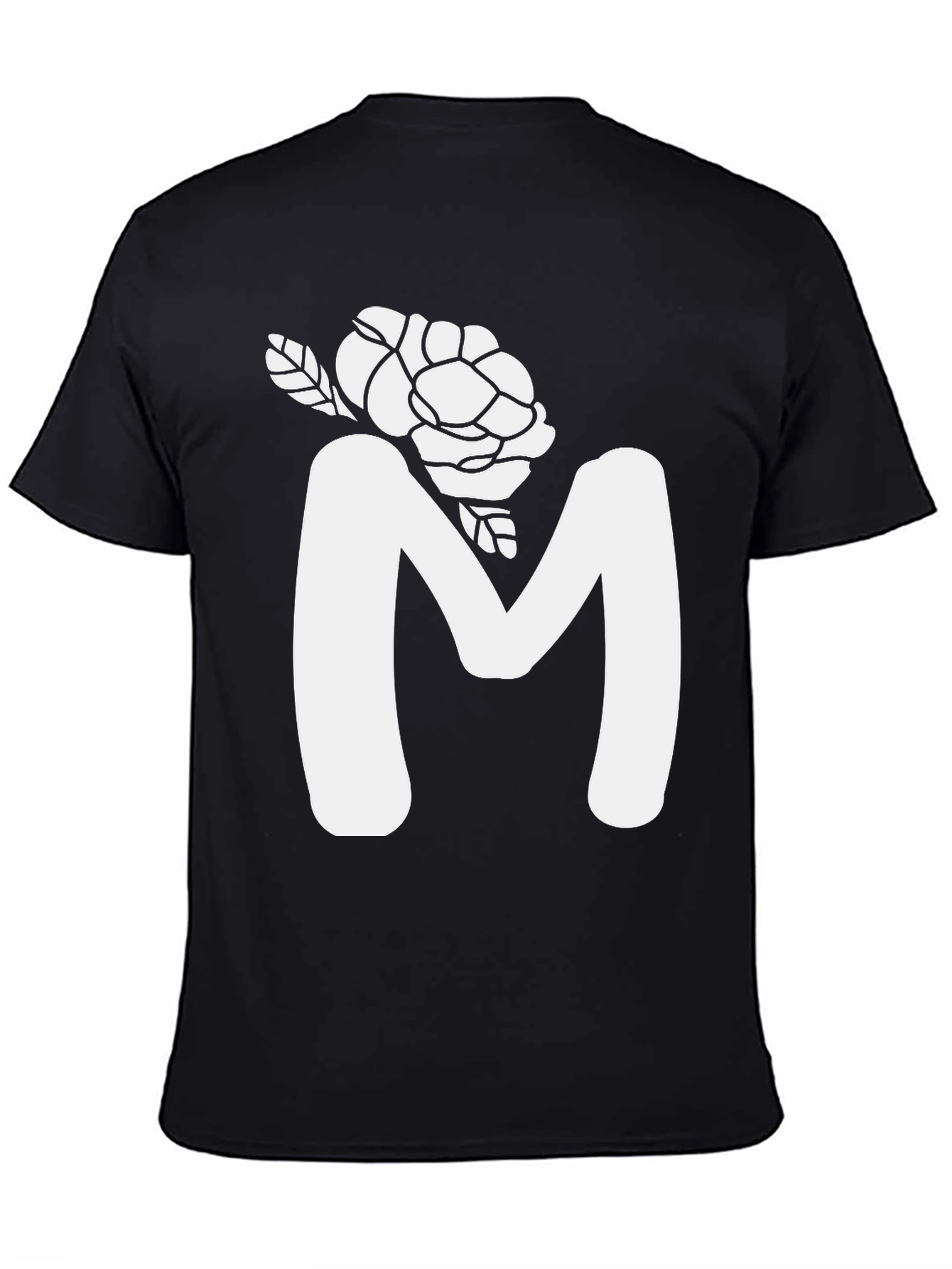 Floral M Initial T-Shirt - Black Cotton Tee