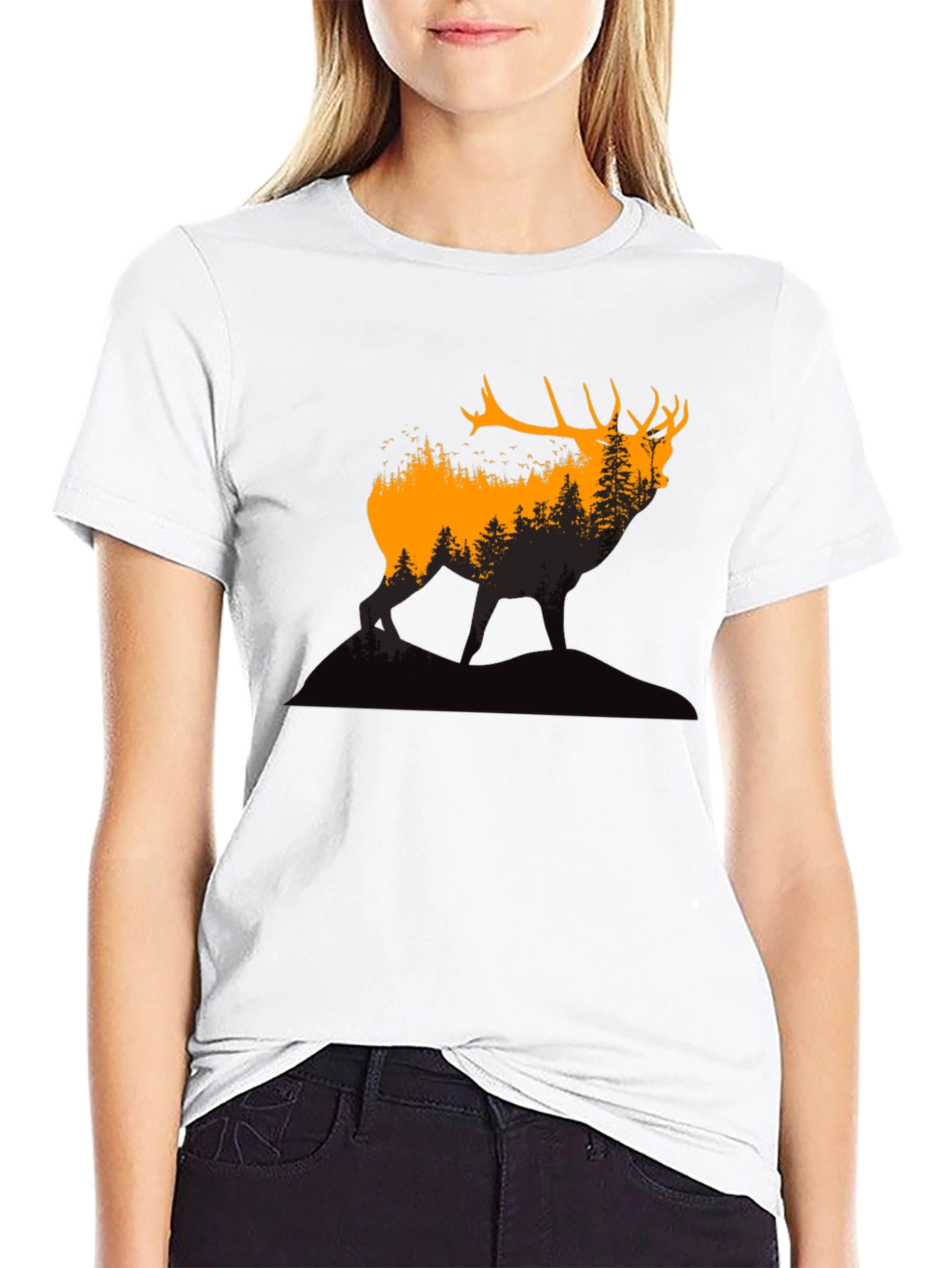 Elk Forest Silhouette Graphic T-Shirt